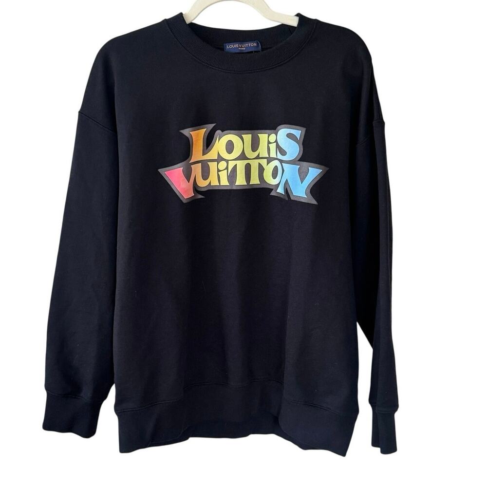 Louis Vuitton Black Long Sleeve Crewneck Rainbow Fade Print Signature Logo ‘23 L